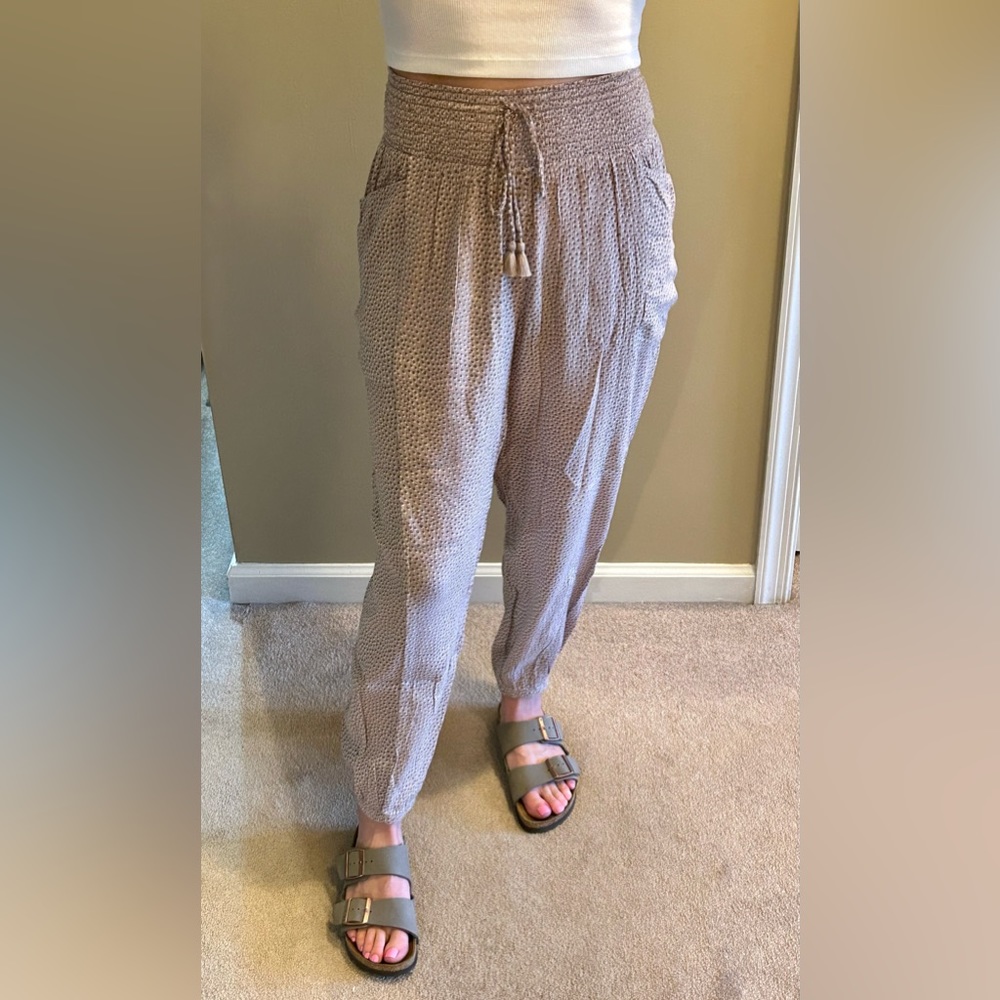Aerie Smocked Waist Tan Gauze Pants - Picture 2 of 12